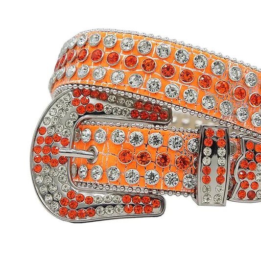 Orange Strap With Orange & Crystal Studded Rhinestone Belt