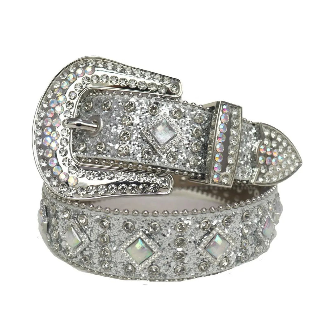 Diamond Rhinestone Belt With Grey Glitter Strap