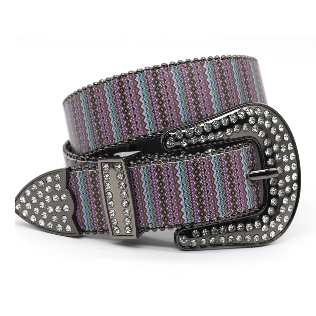 Engraved Buckle Angel Ranch White Studded Rhinestone Belt