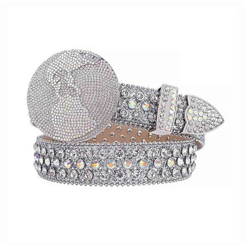 Globe Buckle With Silver & Crystal Studded Rhinestone Belt