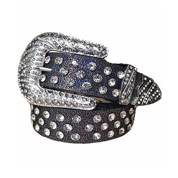 Diamond Rhinestone Belt With Black Glitter strap