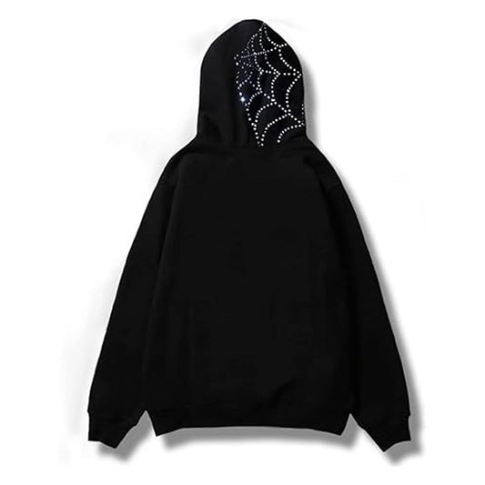 Punk Streetwear Full Zip Rhinestone Hoodie
