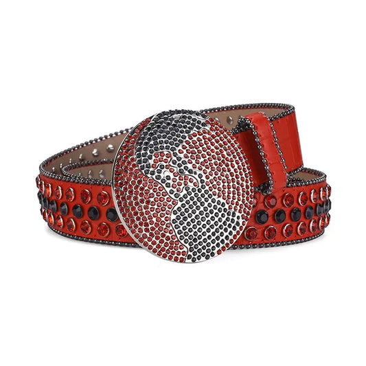 Globe Buckle With Red & Black Studded Rhinestone Belt