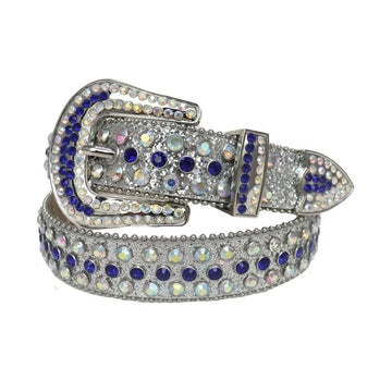 Blue And Chromatic  Rhinestone Belt With Silver Glitter Strap