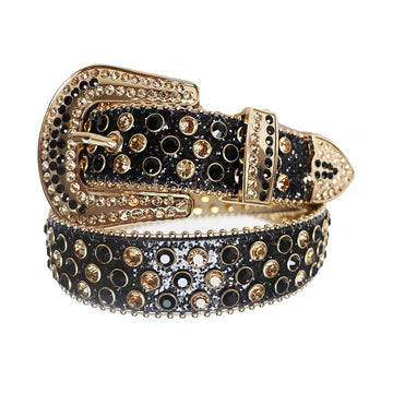 Black And Gold Rhinestone Belt With Black Glitter Strap