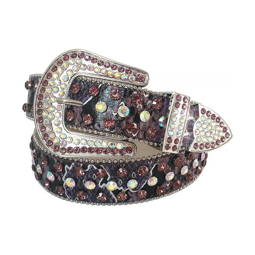 Wine And Chromatic Rhinestone Belt With Black Strap