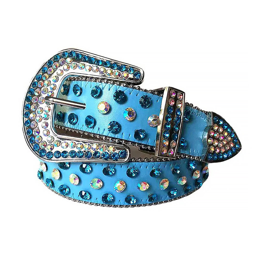 Blue And Chromatic Rhinestone Belt With Blue Strap