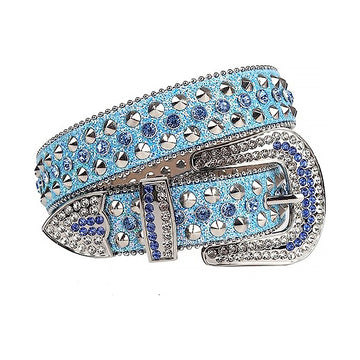 Blue Color Studded Rhinestone Belt With Blue Strap