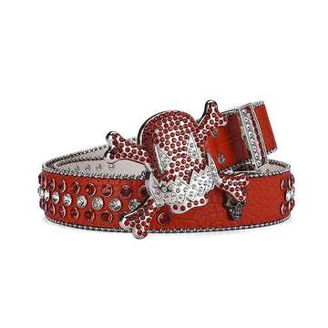 Gengar Red Buckle Metal Red Strap with Crystal & Rhinestone Studded Belt