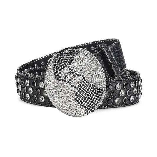 Globe Buckle With Black & Crystal Studded Rhinestone Belt