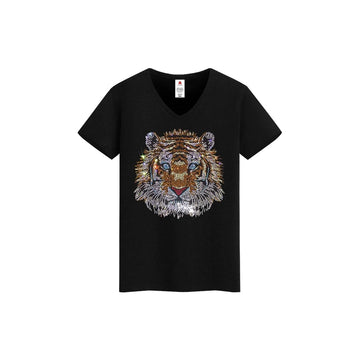 Tiger Print Rhinestone T-shirt