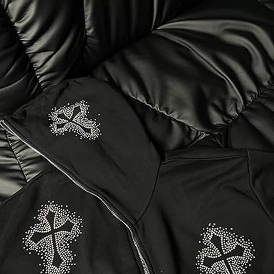 Retro Cross Graphic Rhinestone Hoodie