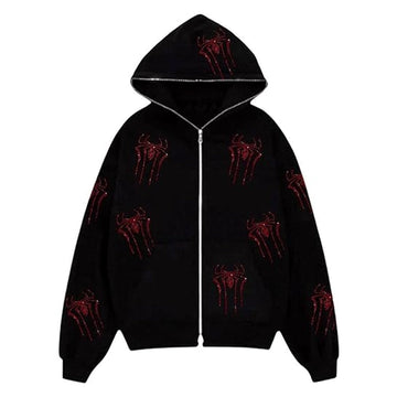Hip Hop Spider Design Rhinestone Hoodie