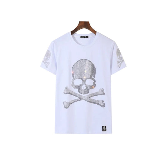 Skull With Bone Black Rhinestone T-shirt