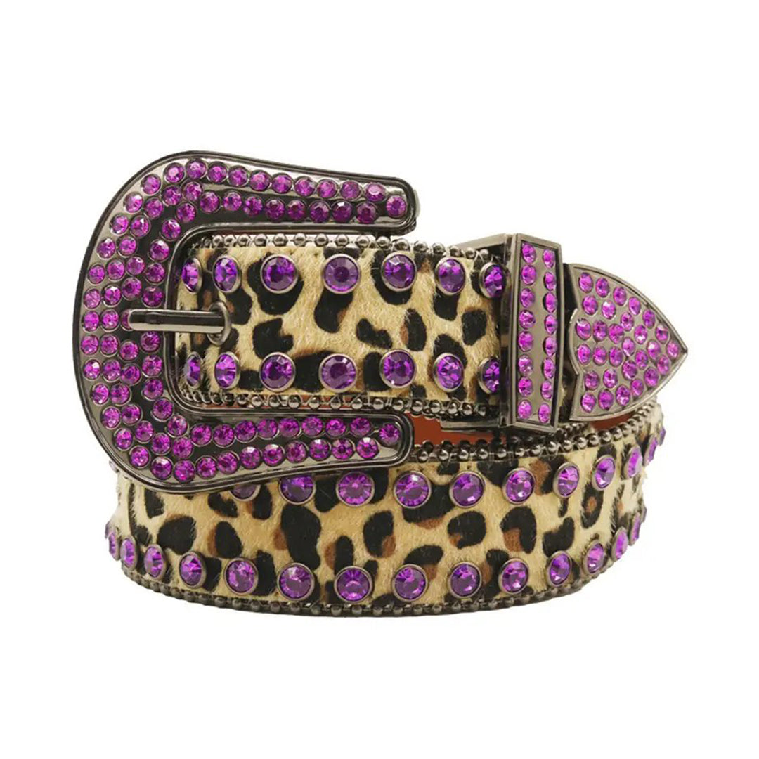 Purple Rhinestone Belt With Cheetah Strap