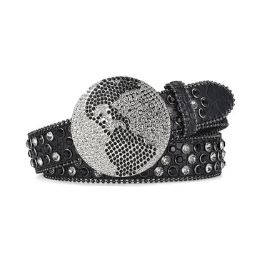 Globe Buckle With Black & Crystal Studded Rhinestone Belt
