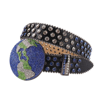 Globe Buckle With Blue & Crystal Studded Rhinestone Belt