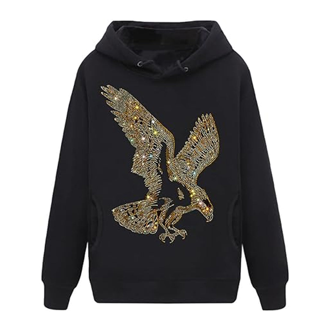Eagle Print Rhinestone Hoodie