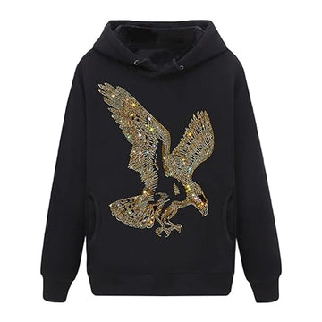 Eagle Print Rhinestone Hoodie