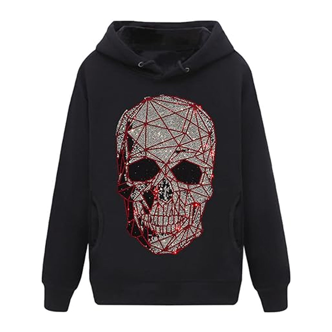 Skull Design Sparkling Rhinestone Hoodie