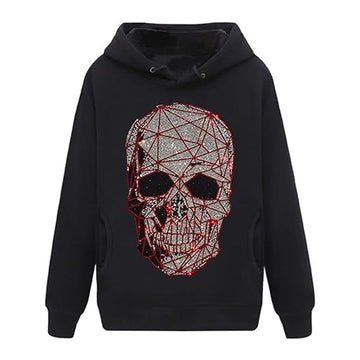 Skull Design Sparkling Rhinestone Hoodie
