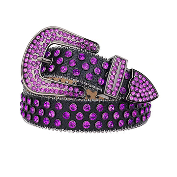 Black Strap With Purple Studded Rhinestone Belt