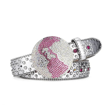 Globe Buckle With Silver & Pink Studded Rhinestone Belt