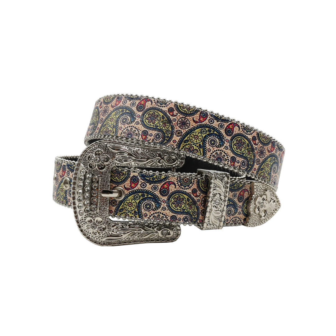 Silver buckle Sleek Strap With Silver Studded Rhinestone Belt