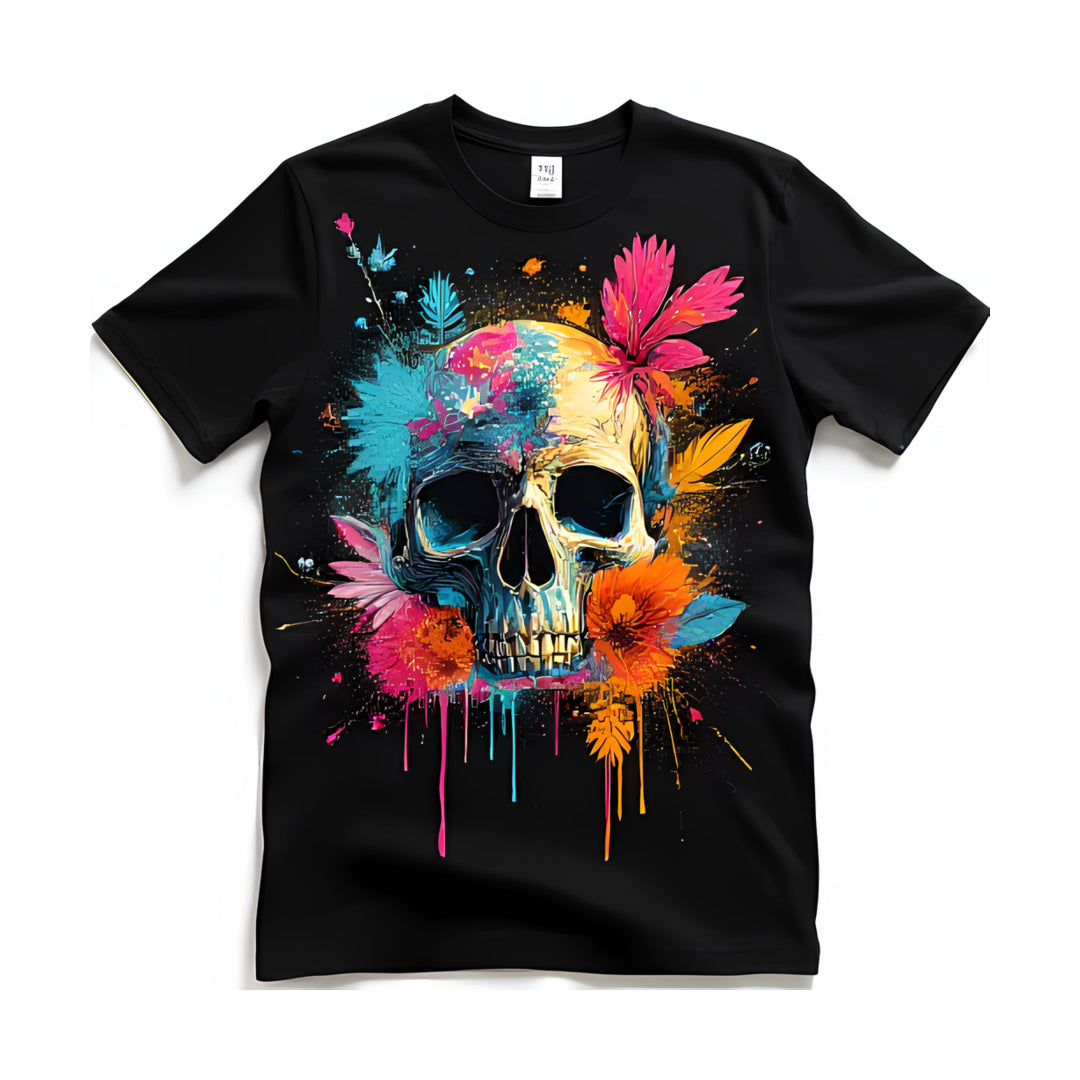 Foral Dead Skull Printed Rhinestone Shirt