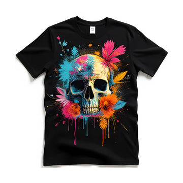 Foral Dead Skull Printed Rhinestone Shirt