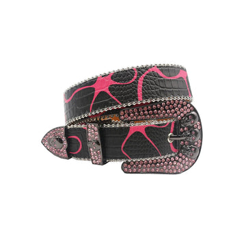 Ornate Buckle Dazzling Pink Cowboy Crystal Shine Rhinestone Belt