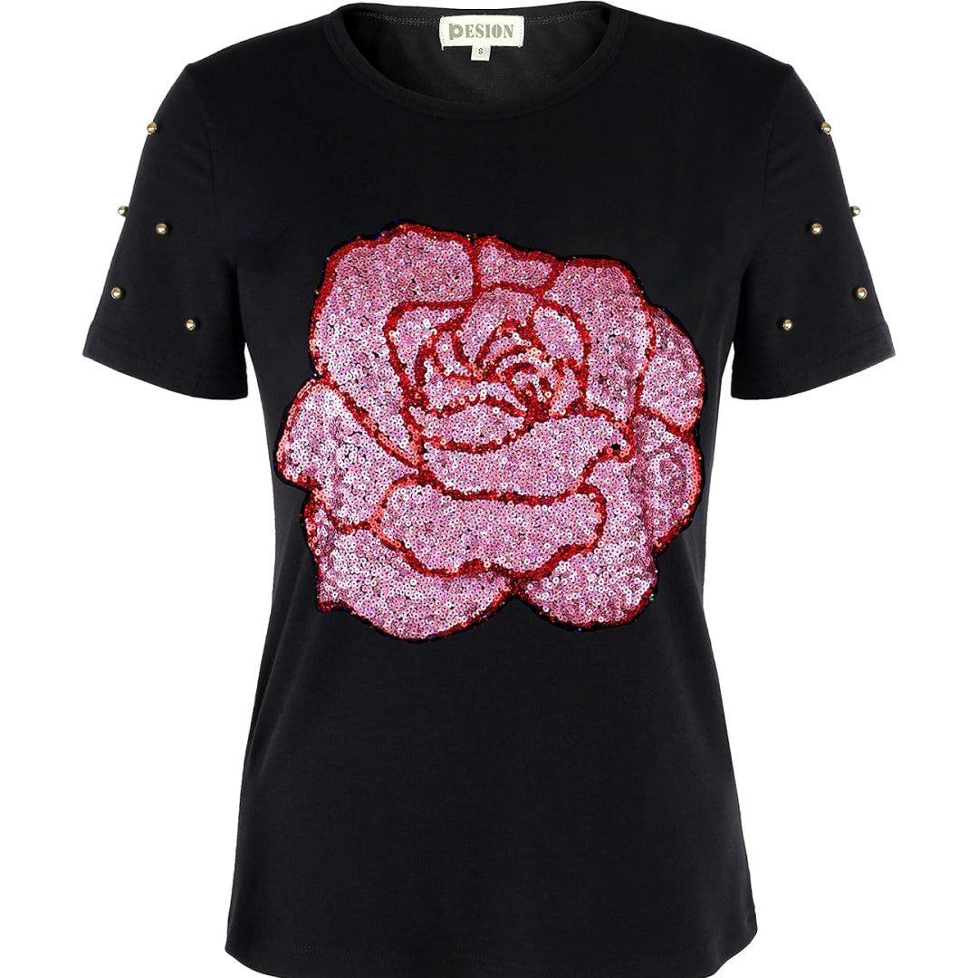 Flower Print Rhinestone Shirt