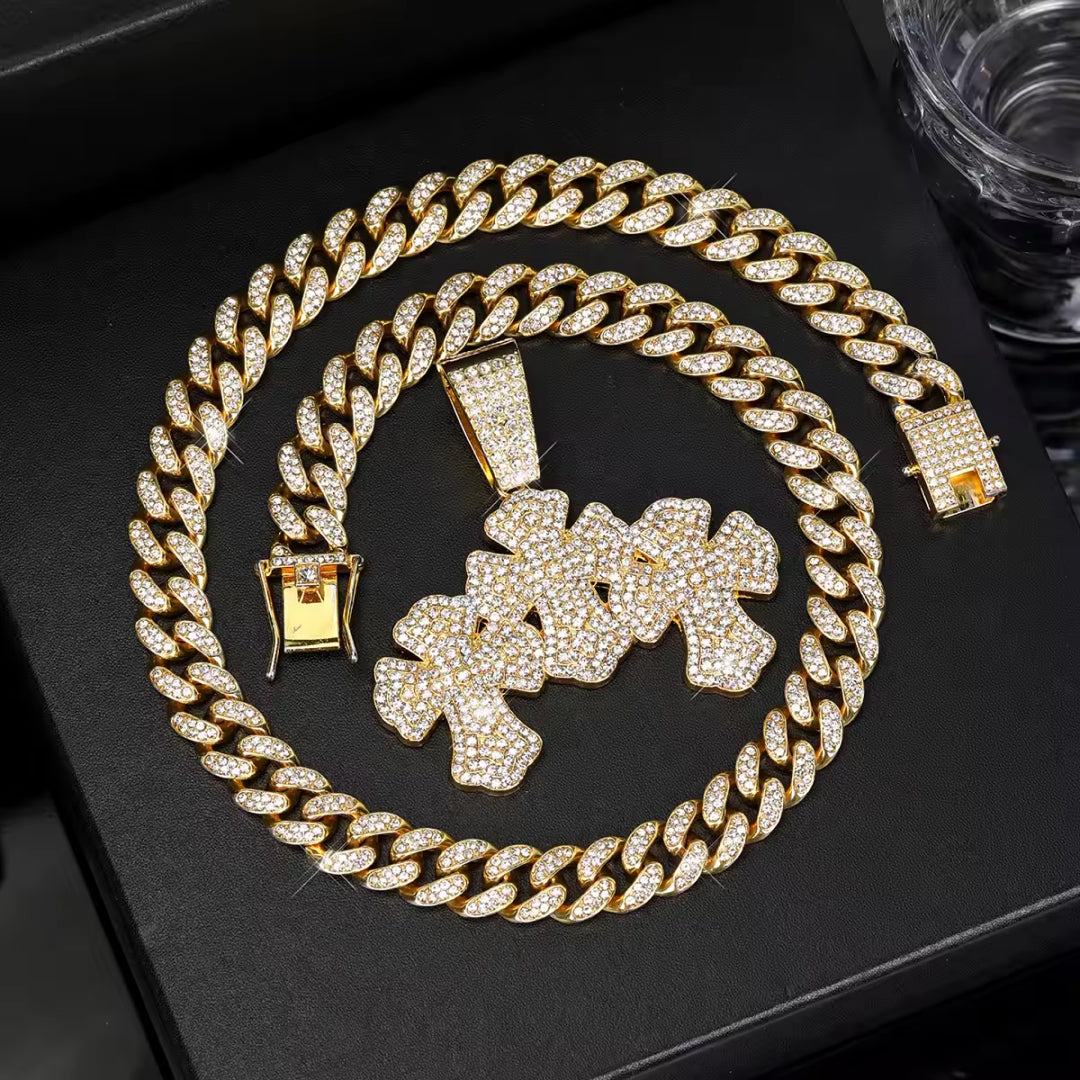 Double Cross Rhinestone Neckalce