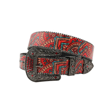 Black Buckle Classic Strap With Red Studdent Rhinestone Belt