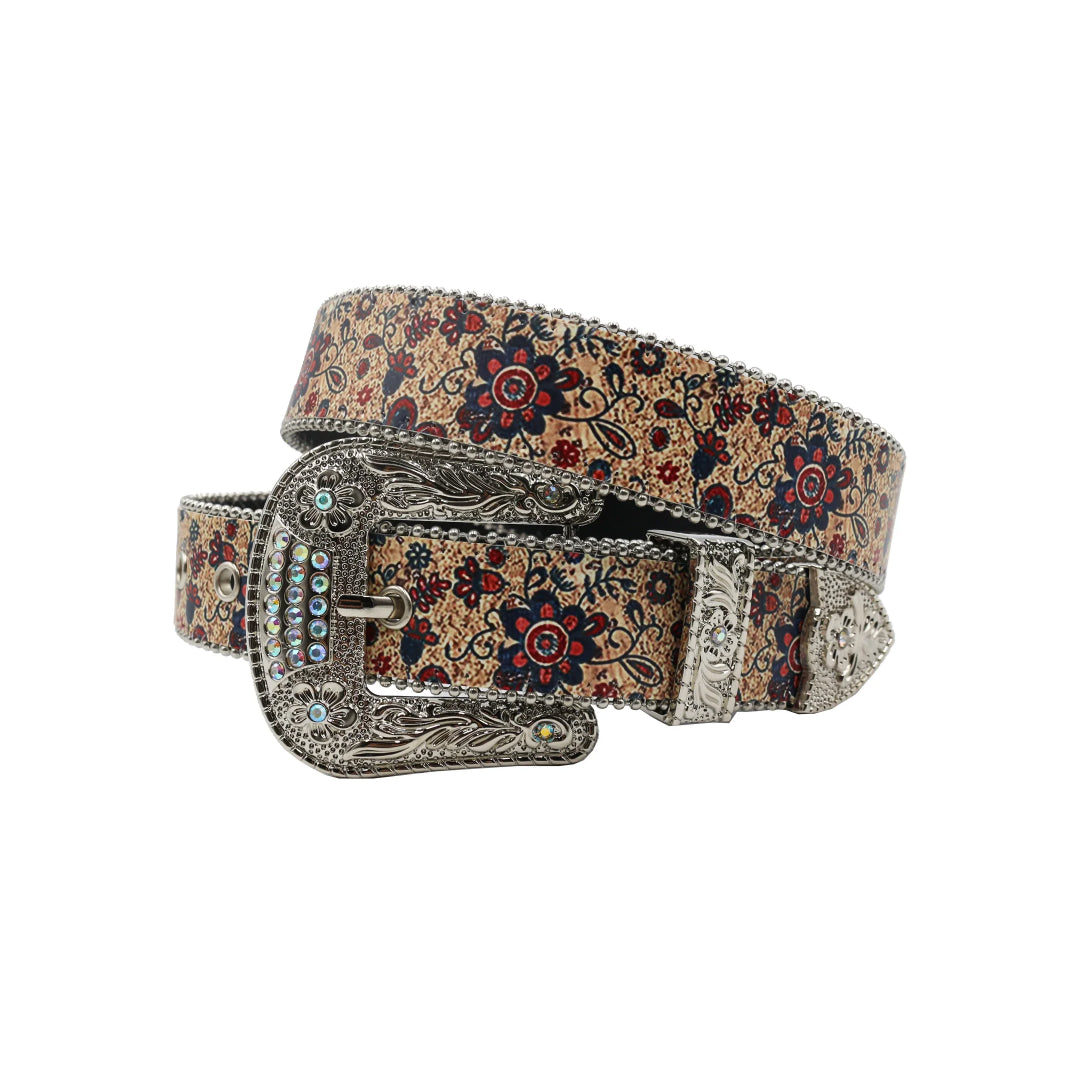 Decorative Buckle Design Strap With Blue Studded Rhinestone Belt