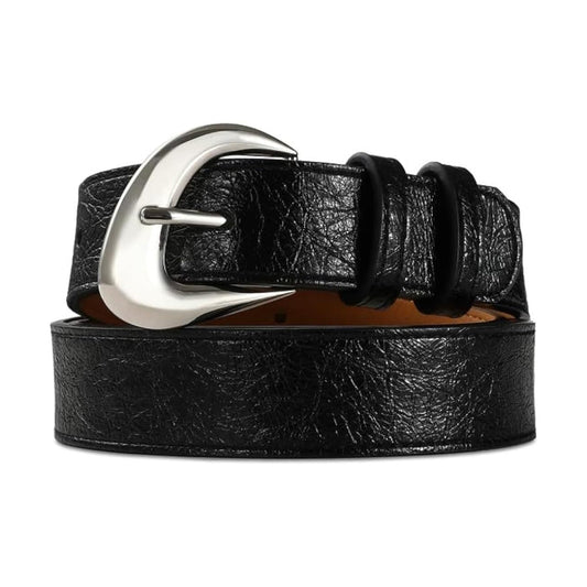 Black Faux Leather Belt with Silver Buckle-Women Leather Belts-Premium Leather Store