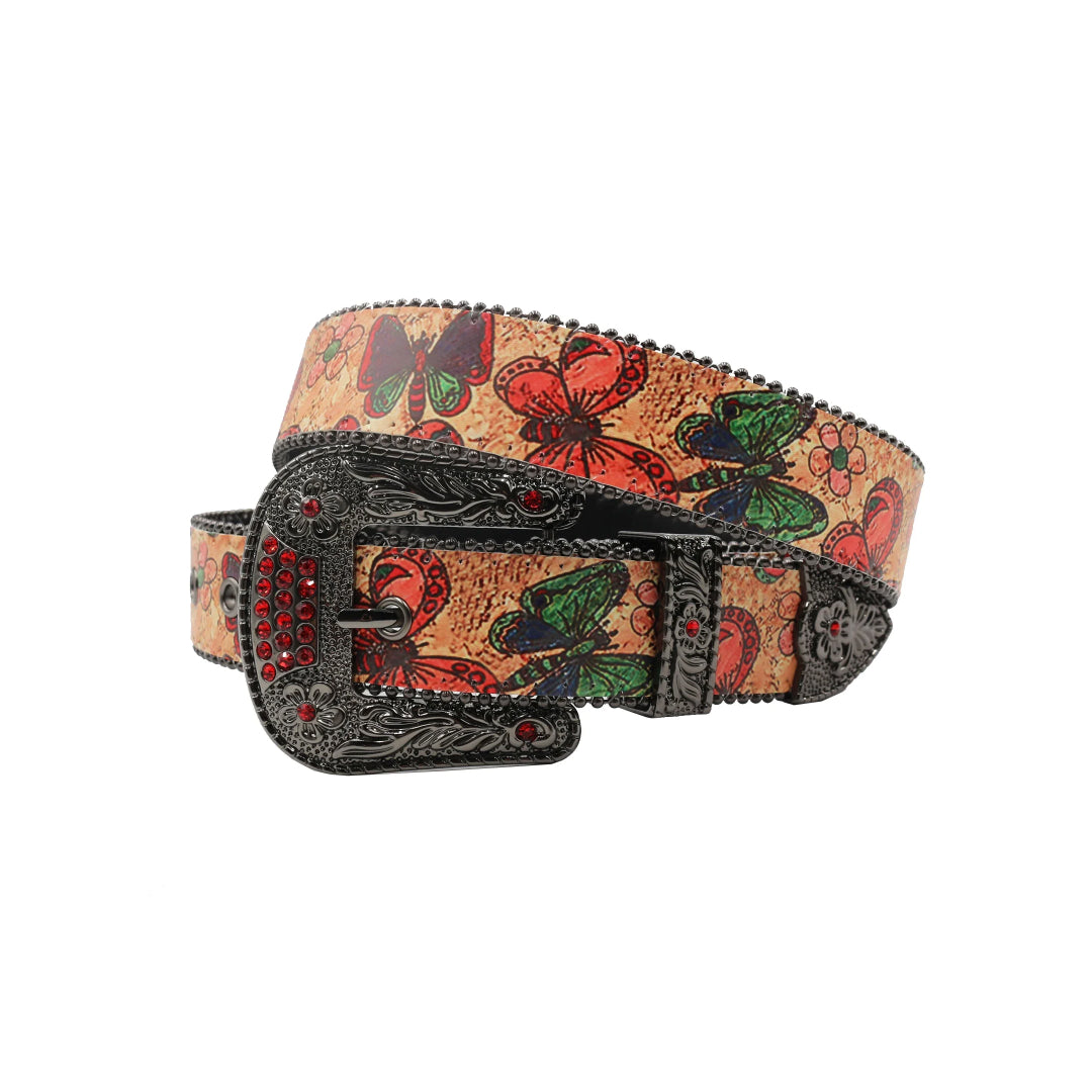Black Buckle With butterfly Strap Rhinestone Belt