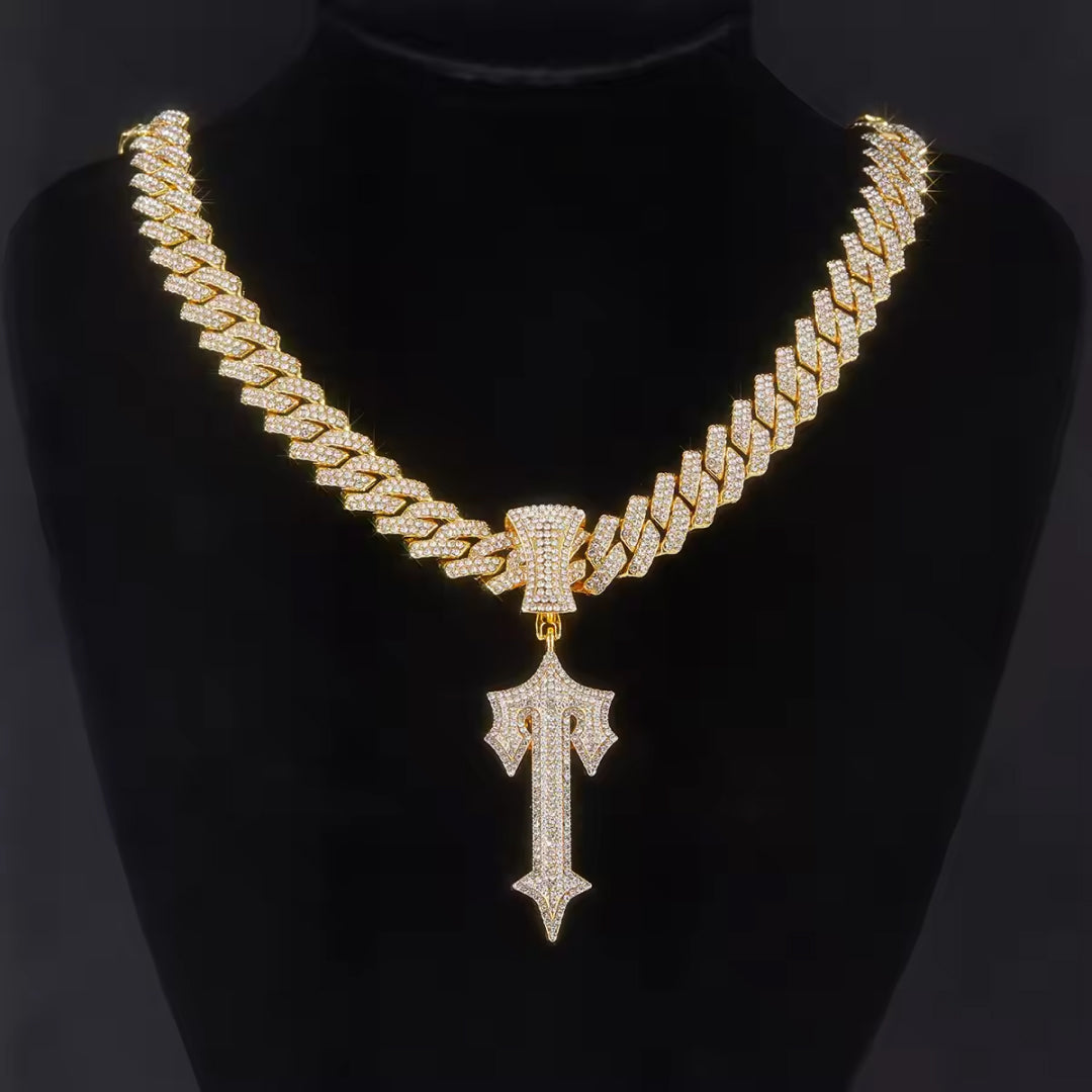 Funky Cross Pendent Rhinestone Necklace