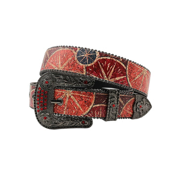 Wide Buckle Design Strap With Black Studded Rhinestone Belt