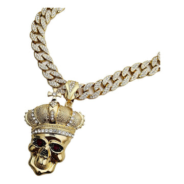 Skull with Crown Rhinestone Necklace