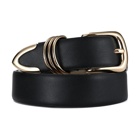 Elegant Leather Belt with Gold Buckle-Women Leather Belts-Premium Leather Store