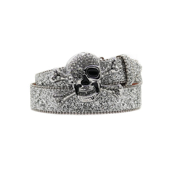 Ornate Skull Buckle With Shimmering Silver Studded Belt