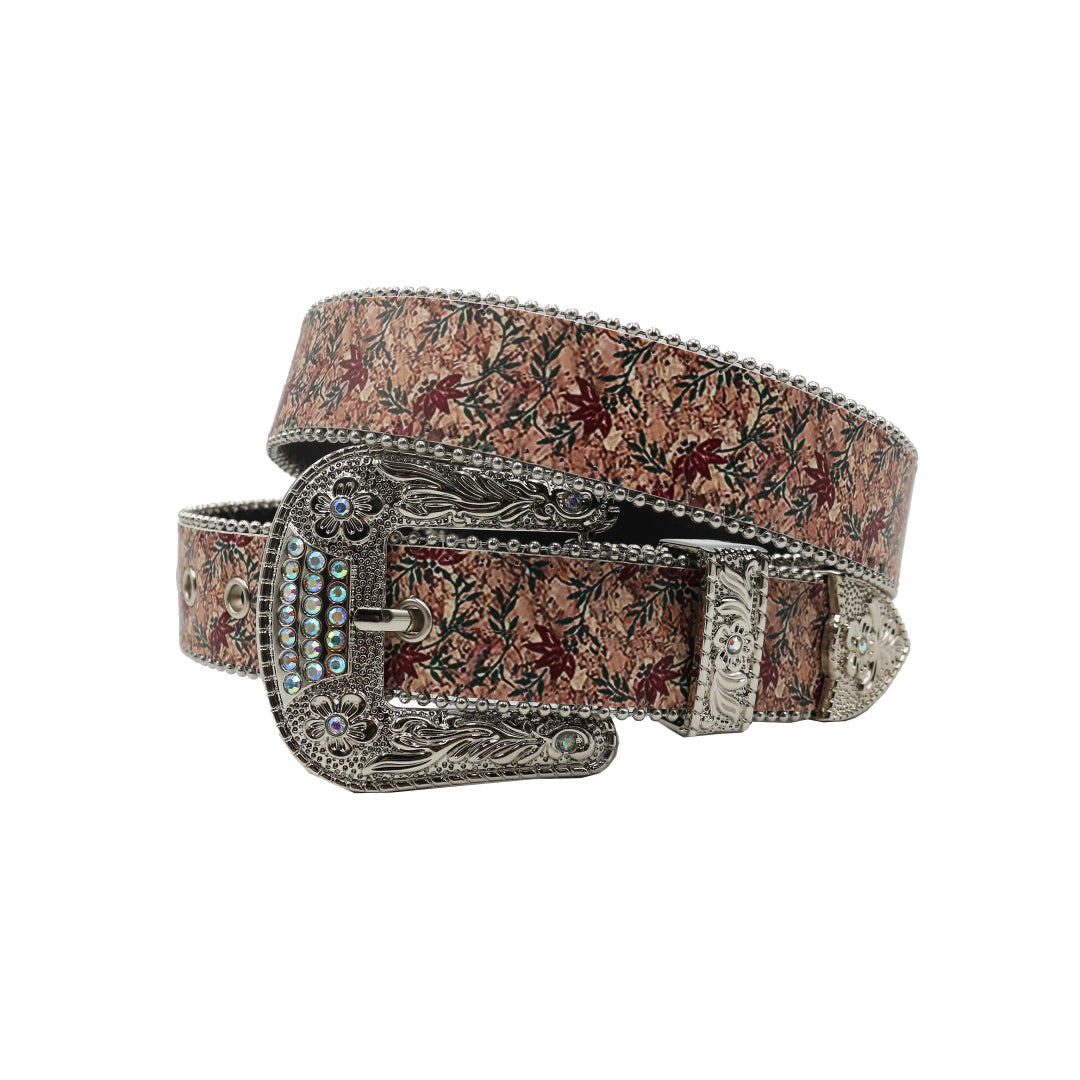 Wide Buckle Flower Diamond Rhinestone Belt