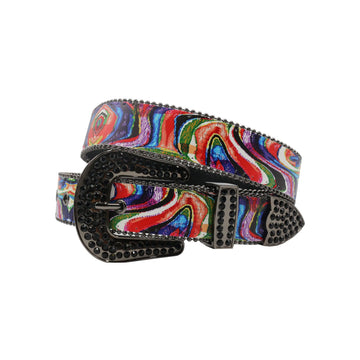 Rainbow Strap With Steel Buckle Rhinestone Belt