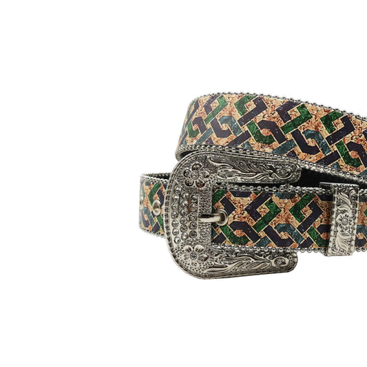 Silver Buckle Lining Strap With Silver Studded Rhinestone Belt