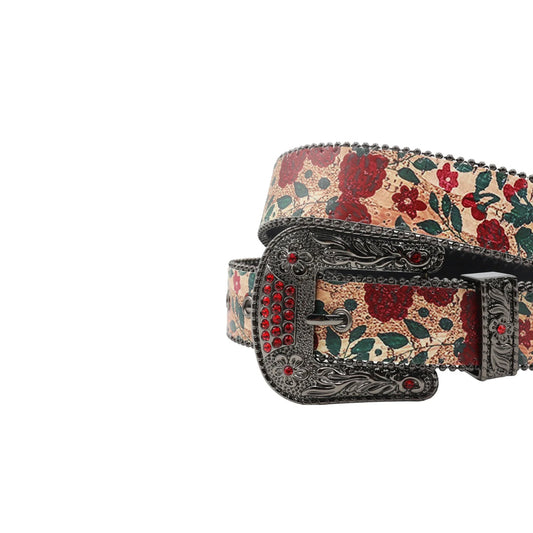 Black Buckle With Red Studdent Rhinestone Belt