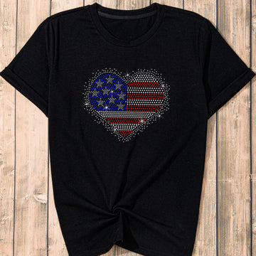 Heart Shape USA Flag Rhinestone Shirt