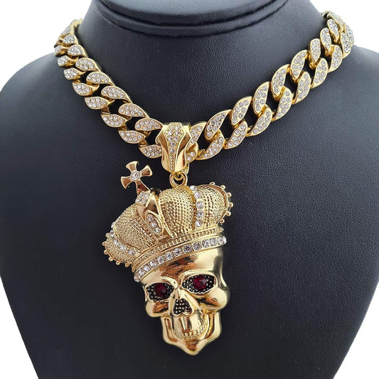 Skull with Crown Rhinestone Necklace