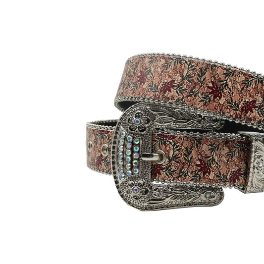 Wide Buckle Flower Diamond Rhinestone Belt