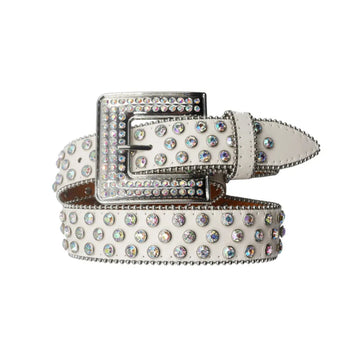 Engraved Buckle With White Western Rhinestone Belt
